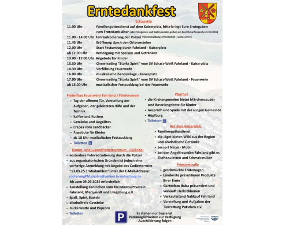ein buntes Programm für das Erntedankfest 2025 in Fahrland wird dargestellt