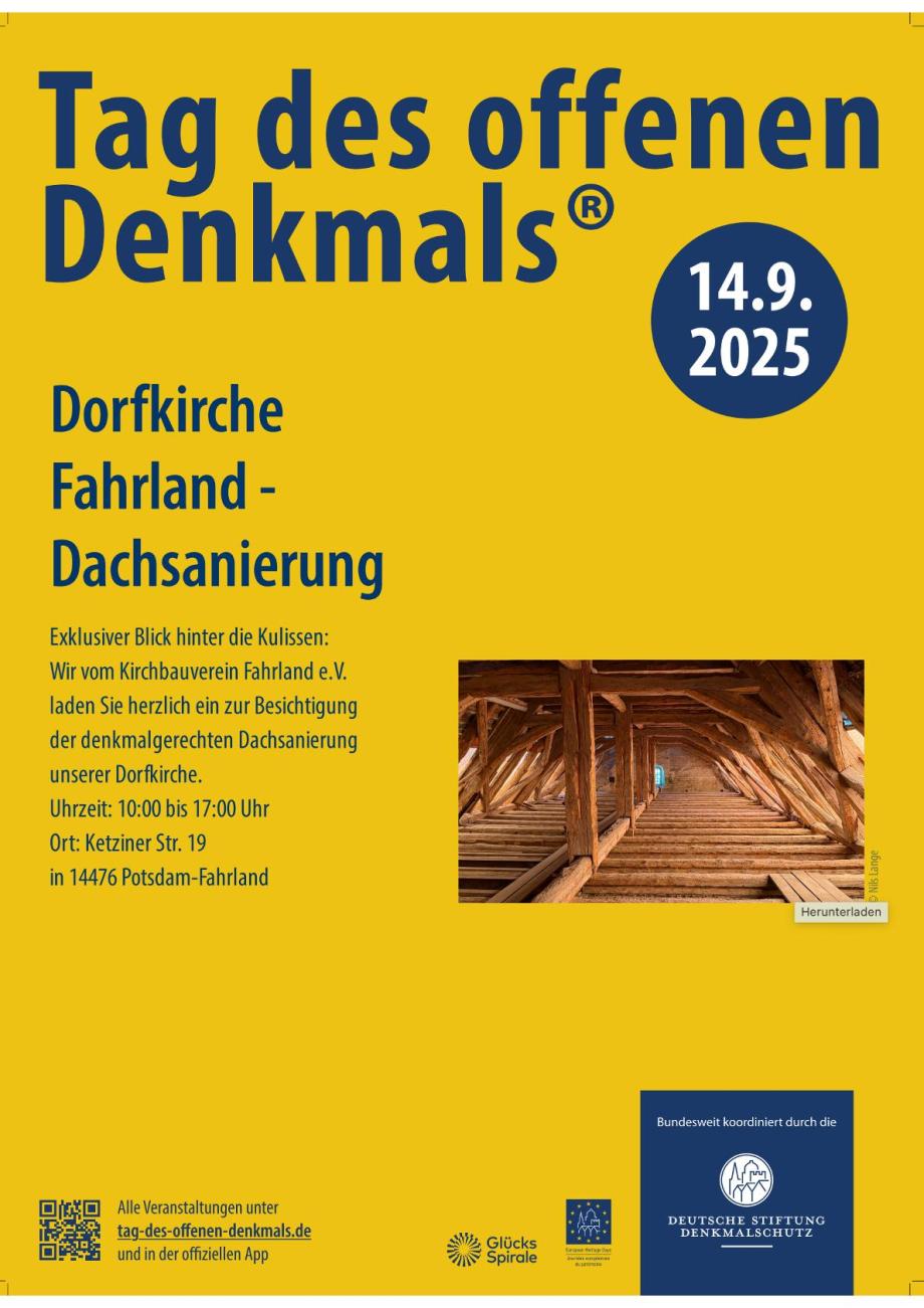 Tag des offenen Denkmals 2025 Dorfkirche Fahrland Plakat Tag des offenen Denkmals Dorfkirche Fahrland