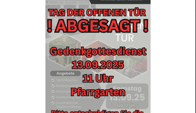 Leider müssen der Tag der offenen Tür und das Erntedankfest in Fahrland abgesagt werden